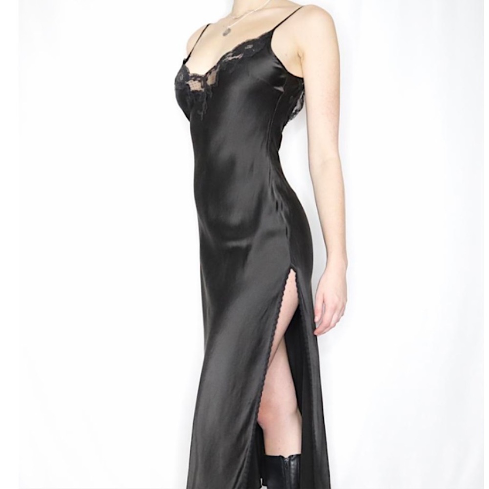 Vintage 90’s Y2K 100% Silk Dress Silk Dress Black Lace Dress Backless Slip Dress - Picture 4 of 6